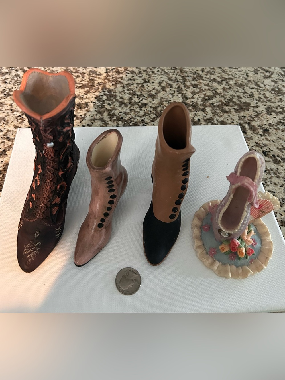 Vintage Miniature Victorian Shoe Boot Figurine Lot - 4 Piece Set
